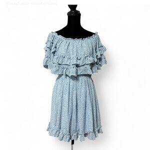 SAINTS SECRETS Blue Ruffled Off-Shoulder Mini Sundress 12, NWOT